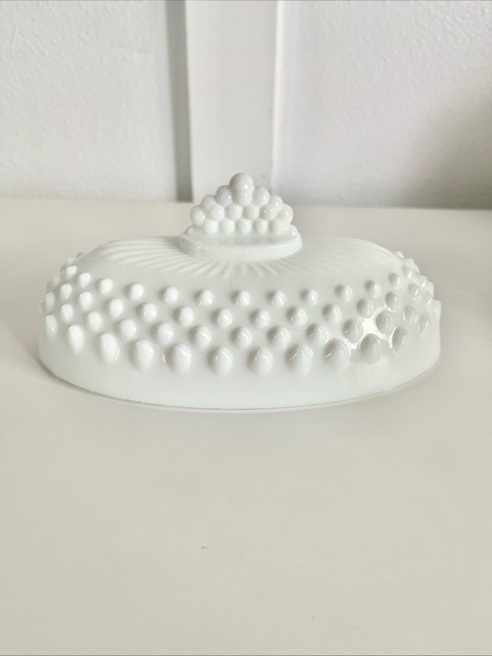 VTG Fenton Hobnail White Milk Glass Oval Butter Dish Crown Top Lid Replacement